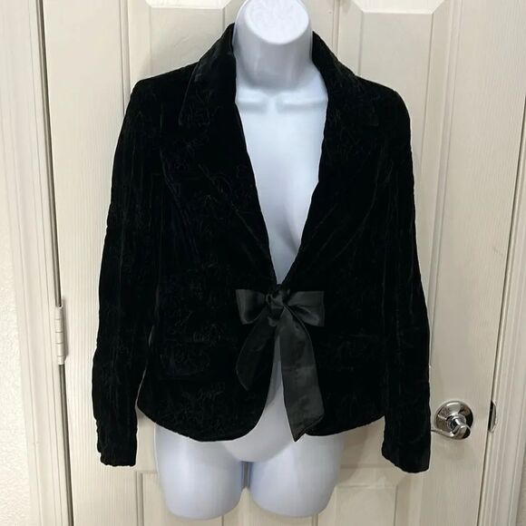 Old Navy Jackets & Blazers - Old Navy Womens Black Jacket Size Small Tie Front Floral Embroidered Velvet Crop
